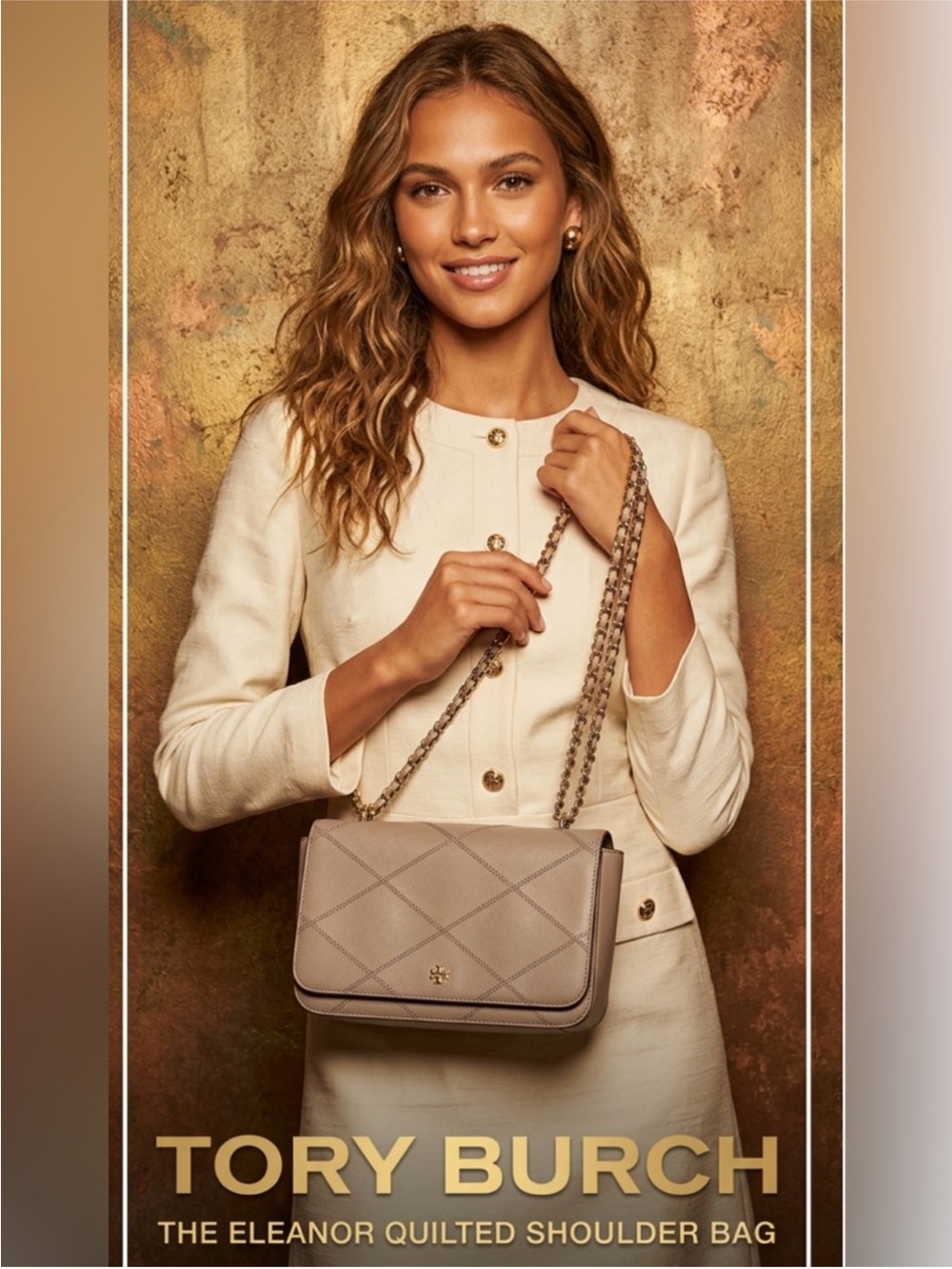Like New ~ Tory Burch Eleanor Quilted Shoulder Bag in Taupe
